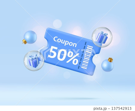 3d Christmas Discount Coupon with Festive Ornaments 137542913