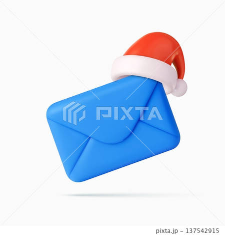 3D Christmas envelope with Santa hat on white background 3D Christmas envelope with Santa hat on white background 137542915