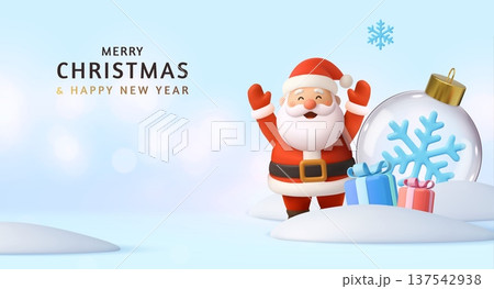 3d Santa Claus with Gifts and Snowflake Bauble 3d Santa Claus with Gifts and Snowflake Bauble 137542938