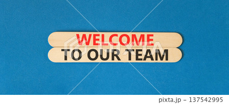 Support, help welcome to our team symbol. Concept words Welcome to our team on beautiful wooden sticks. Beautiful blue background. Business welcome to our team concept. Copy space. Support, help welcome to our team symbol. Concept words Welcome to our team on beautiful wooden sticks. Beautiful blue background. Business welcome to our team concept. Copy space. 137542995