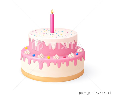 3d Pink two tier birthday cake with candle 3d Pink two tier birthday cake with candle 137543041