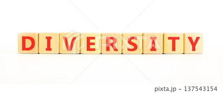 Diversity symbol. Concept words Diversity on beautiful wooden blocks. Beautiful white background. Business support diversity DEI concept. Copy space. Diversity symbol. Concept words Diversity on beautiful wooden blocks. Beautiful white background. Business support diversity DEI concept. Copy space. 137543154