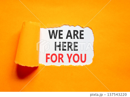 Support, help and we are here for you symbol. Concept words We are here for you on beautiful white paper. Beautiful orange paper background. Business we are here for you concept. Copy space. Support, help and we are here for you symbol. Concept words We are here for you on beautiful white paper. Beautiful orange paper background. Business we are here for you concept. Copy space. 137543220