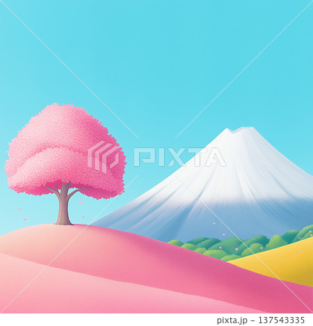Cute kawaii flat vector illustration of spring cherry blossom for education and kids 137543335