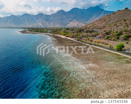 Landscape on West Bali with ocean, coastline and mountains in Pemuteran area 137543336
