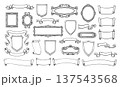 Hand-drawn frames, ribbons and heraldic shields 137543568