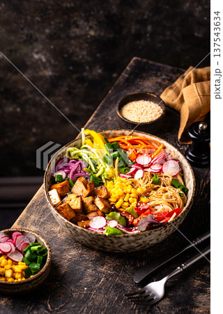 Vegan healthy poke bowl with tofu 137543634