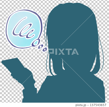 A relaxed female student holding a smartphone, troubled silhouette A relaxed female student holding a smartphone, troubled silhouette 137543657