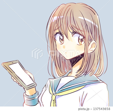 スマホを持つゆるい女子学生 困る スマホを持つゆるい女子学生 困る 137543658