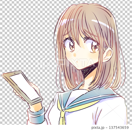 Loose female student holding a smartphone - troublesome Loose female student holding a smartphone - troublesome 137543659