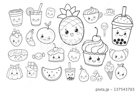 Cute food characters coloring page set Cute food characters coloring page set 137543783