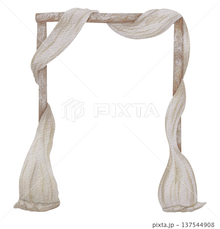 Watercolor illustration Wedding collection Wooden arch with long beige sheets of fabric, curtains that flutter in the wind Environmental decoration PNG transparent background Hand drawing Vintage Watercolor illustration Wedding collection Wooden arch with long beige sheets of fabric, curtains that flutter in the wind Environmental decoration PNG transparent background Hand drawing Vintage 137544908