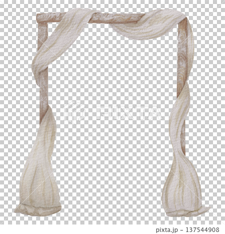 Watercolor illustration Wedding collection Wooden arch with long beige sheets of fabric, curtains that flutter in the wind Environmental decoration PNG transparent background Hand drawing Vintage Watercolor illustration Wedding collection Wooden arch with long beige sheets of fabric, curtains that flutter in the wind Environmental decoration PNG transparent background Hand drawing Vintage 137544908