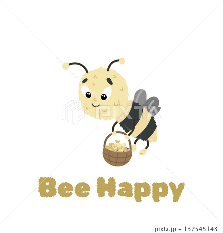 Cute Bee Carrying Bucket of Honey, Lovely Flying Insect Character Cartoon Vector Illustration. 137545143