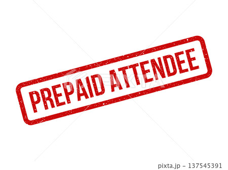 Distressed red rubber stamp with PREPAID ATTENDEE text, indicating confirmed participant status for an event or conference 137545391
