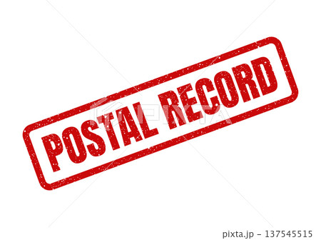 Distressed red rubber stamp with the distinct phrase POSTAL RECORD for official tracking documentation 137545515