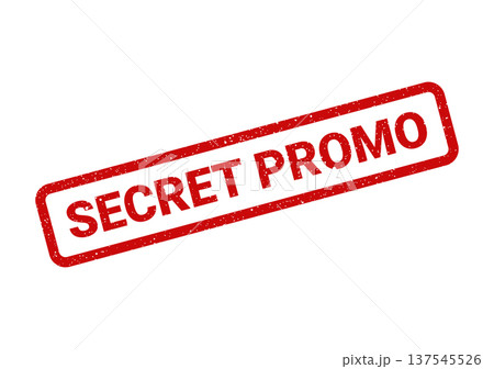 Distressed red rubber stamp with the text SECRET PROMO angled on a clean background for exclusive offers 137545526