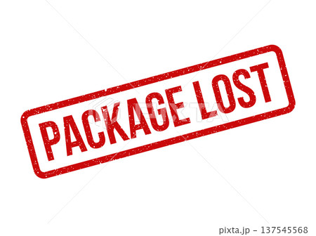 Distressed red stamp text confirming package lost within a rectangular boundary for failed delivery Distressed red stamp text confirming package lost within a rectangular boundary for failed delivery 137545568