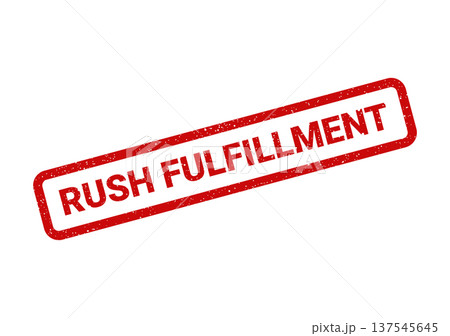 Distressed rubber stamp featuring rush fulfillment text for highlighting rapid order processing services 137545645
