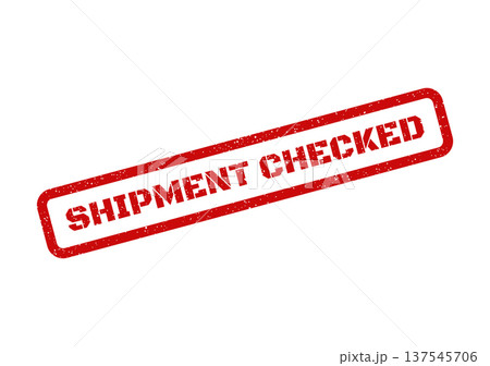 Distressed rubber stamp impression with SHIPMENT CHECKED text inside a rectangular border signifying a verified package 137545706