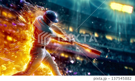 炎を背負う一撃 ― 勝利を呼ぶフルスイング 炎を背負う一撃 ― 勝利を呼ぶフルスイング 137545882