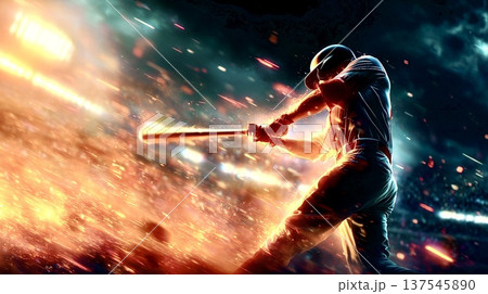 閃光を裂くフルスイング ― 炎のホームラン瞬間 137545890