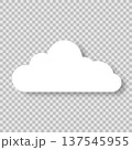 A flat cloud with a shadow. Cartoon, fluffy white cloud on a transparent background. 137545955