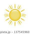 An icon of a large-scale cartoon sun with thin rays and glare on a white background. Logo, sun sticker. 137545960