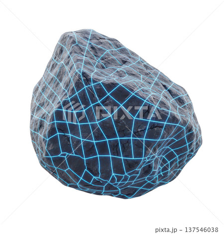 Asteroid meteorite with digital blue neon wireframe grid for 3d modeling and space mining concept 137546038