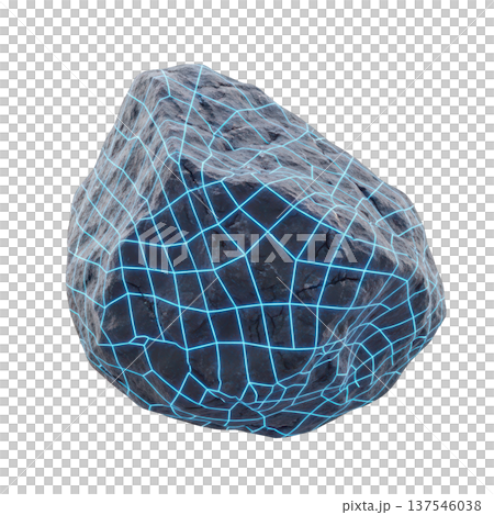 Asteroid meteorite with digital blue neon wireframe grid for 3d modeling and space mining concept 137546038