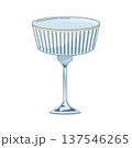 Champagne coupe glass illustration on a white background, featuring a ribbed bowl and elegant golden rim, ideal for events 137546265