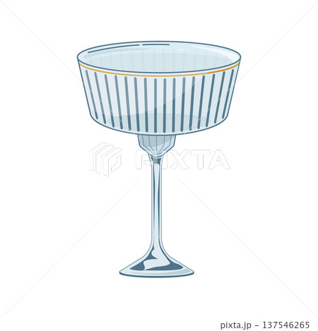 Champagne coupe glass illustration on a white background, featuring a ribbed bowl and elegant golden rim, ideal for events 137546265