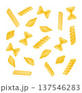 Various traditional pasta shapes floating on a white background, creating an Italian food pattern 137546283