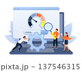 Team of business workers collaborating on a laptop, analyzing and optimizing website speed, SEO, and online loading performance 137546315