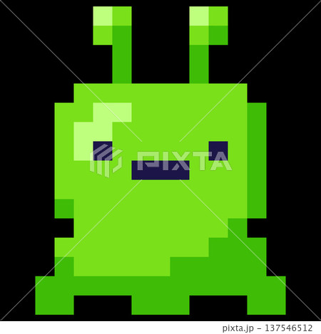 Alien character green octopus vector pixel art, space monster, mutant astronaut, 8 bit video game UFO cosmic creature 137546512