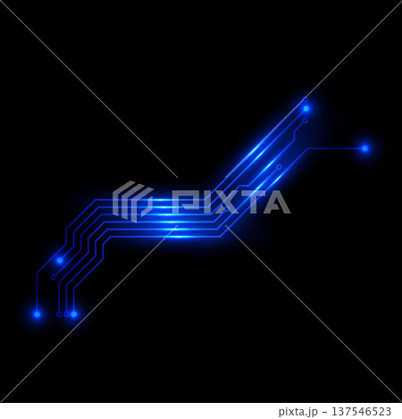 Abstract neon blue glowing lines, printed circuit board, on a black isolated background. 137546523