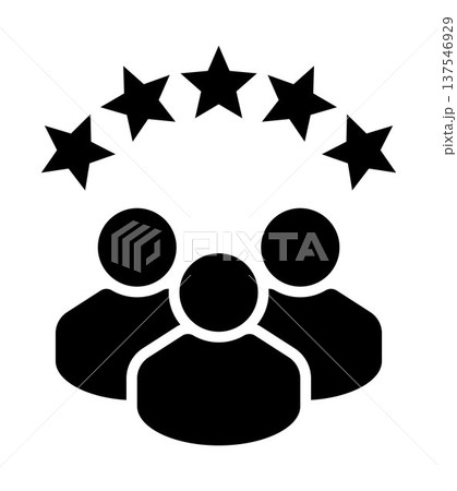 Customer rating icon with group of people and five stars feedback evaluation concept client satisfaction review quality score reputation service ranking symbol simple vector illustration 137546929