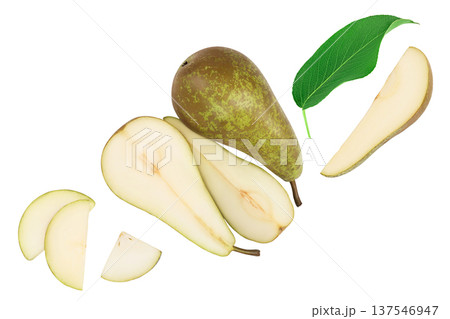 Green conference pear isolated on white background with full depth of field, Top view. Flat lay 137546947
