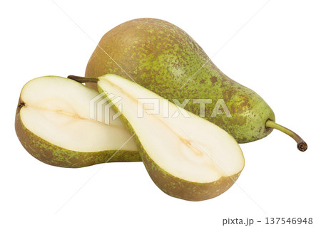 Green conference pear half isolated on white background with full depth of field 137546948