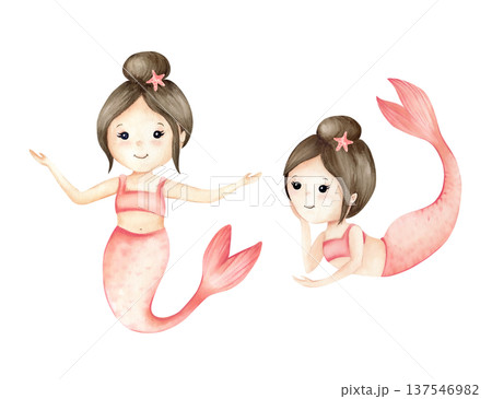 Watercolor Mermaid little girl Clip art - Cute Mermaid Collection. Watercolor Mermaid little girl Clip art - Cute Mermaid Collection. 137546982