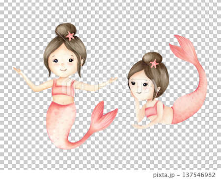 Watercolor Mermaid little girl Clip art - Cute Mermaid Collection. 137546982
