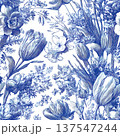 Blue Seamless Botanical Vintage Inspired Toile Pattern 137547244