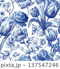 Blue Seamless Botanical Vintage Inspired Toile Pattern 137547246