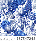 Blue Seamless Botanical Vintage Inspired Toile Pattern 137547248
