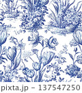 Blue Seamless Botanical Vintage Inspired Toile Pattern 137547250