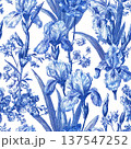 Blue Seamless Botanical Vintage Inspired Toile Pattern 137547252