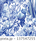 Blue Seamless Botanical Vintage Inspired Toile Pattern 137547255