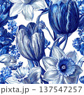 Blue Seamless Botanical Vintage Inspired Toile Pattern 137547257
