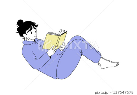 パジャマ姿でリラックスする女性のイラスト おうち時間と睡眠 手書きベクター素材 パジャマ姿でリラックスする女性のイラスト おうち時間と睡眠 手書きベクター素材 137547579