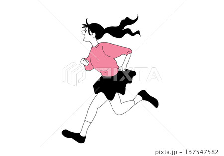 横を向いて全力で走る女の子のイラスト　スポーツと健康　手書きベクター素材 137547582